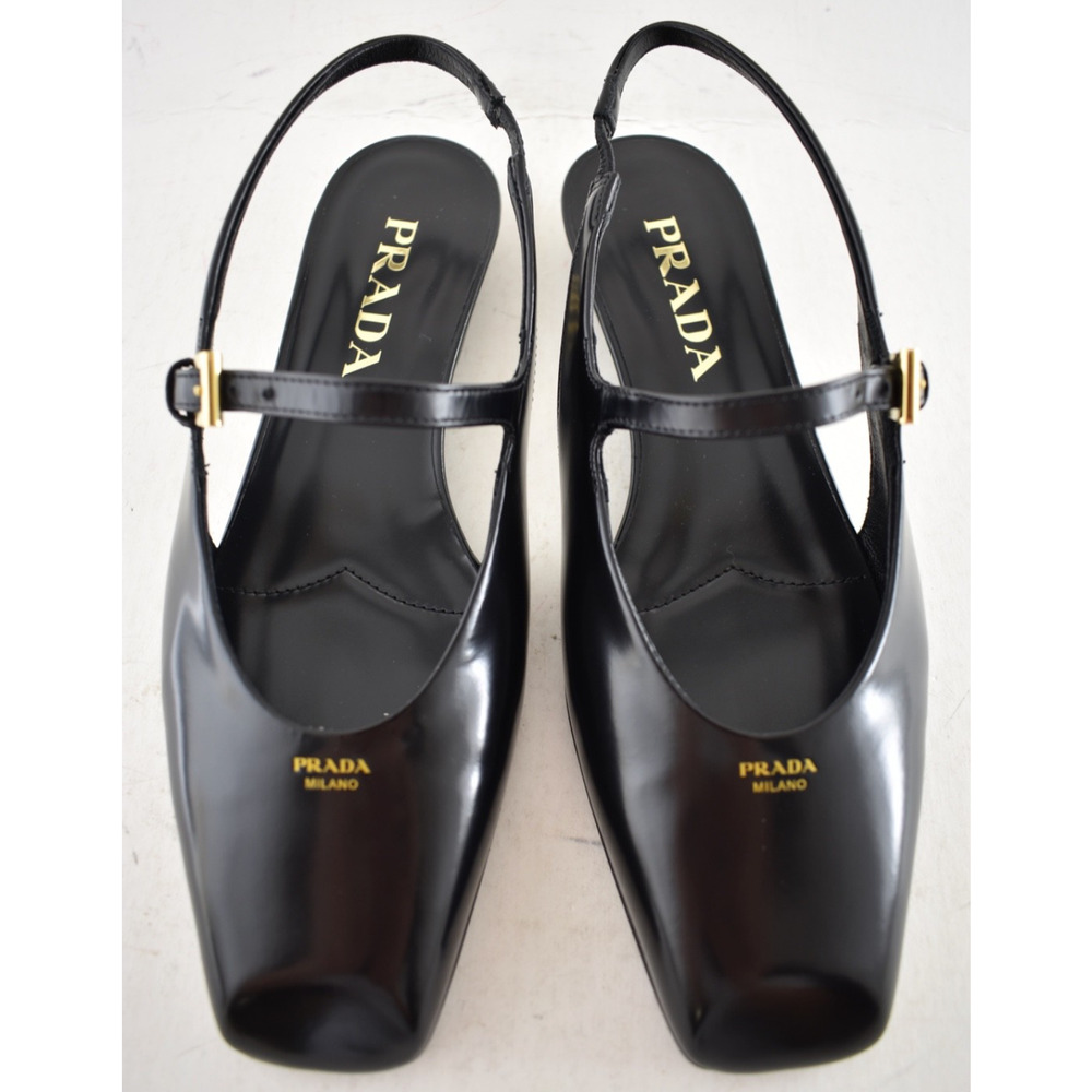 Prada Black Leather Square Toe Mary Jane Slingback Ballerina Ballet Flat 36 - Picture 6 of 16
